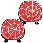Red And White Spider Web Pattern Print Car Headrest Covers