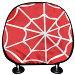 Red And White Spider Web Pattern Print Car Headrest Covers