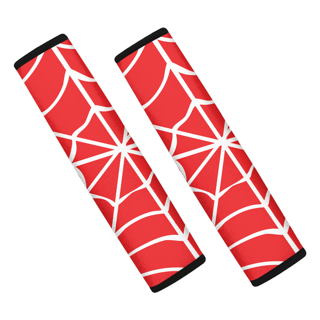 Red And White Spider Web Pattern Print Car Seat Belt Covers