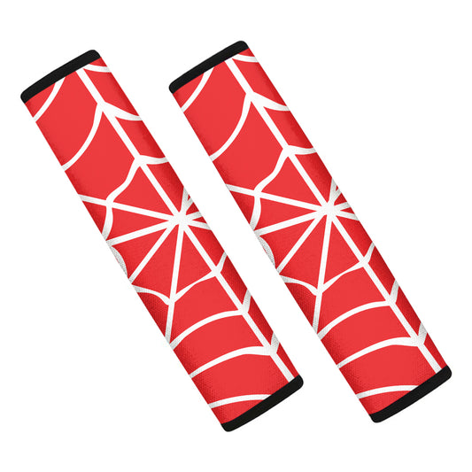 Red And White Spider Web Pattern Print Car Seat Belt Covers
