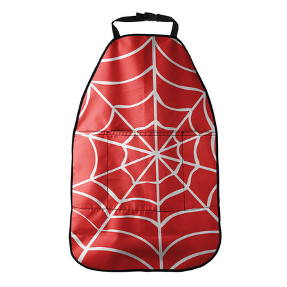 Red And White Spider Web Pattern Print Car Seat Organizers