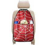 Red And White Spider Web Pattern Print Car Seat Organizers