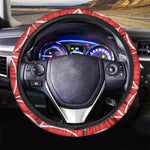 Red And White Spider Web Pattern Print Car Steering Wheel Cover