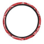 Red And White Spider Web Pattern Print Car Steering Wheel Cover