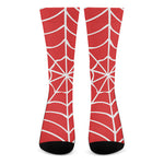 Red And White Spider Web Pattern Print Crew Socks