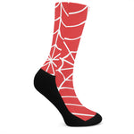 Red And White Spider Web Pattern Print Crew Socks