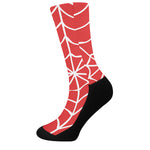 Red And White Spider Web Pattern Print Crew Socks
