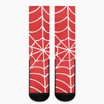 Red And White Spider Web Pattern Print Crew Socks
