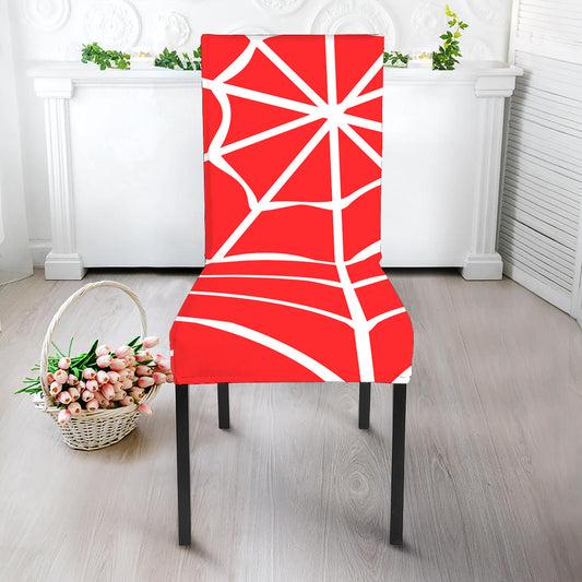 Red And White Spider Web Pattern Print Dining Chair Slipcover
