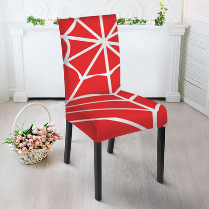 Red And White Spider Web Pattern Print Dining Chair Slipcover