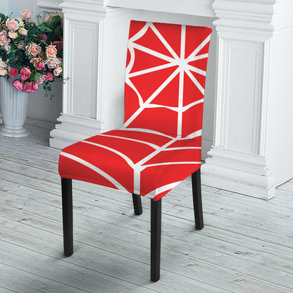 Red And White Spider Web Pattern Print Dining Chair Slipcover