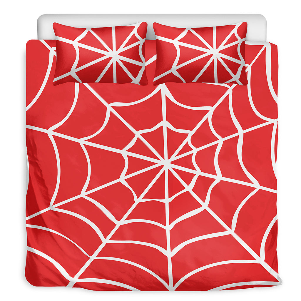 Red And White Spider Web Pattern Print Duvet Cover Bedding Set