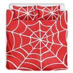 Red And White Spider Web Pattern Print Duvet Cover Bedding Set