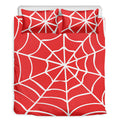 Red And White Spider Web Pattern Print Duvet Cover Bedding Set