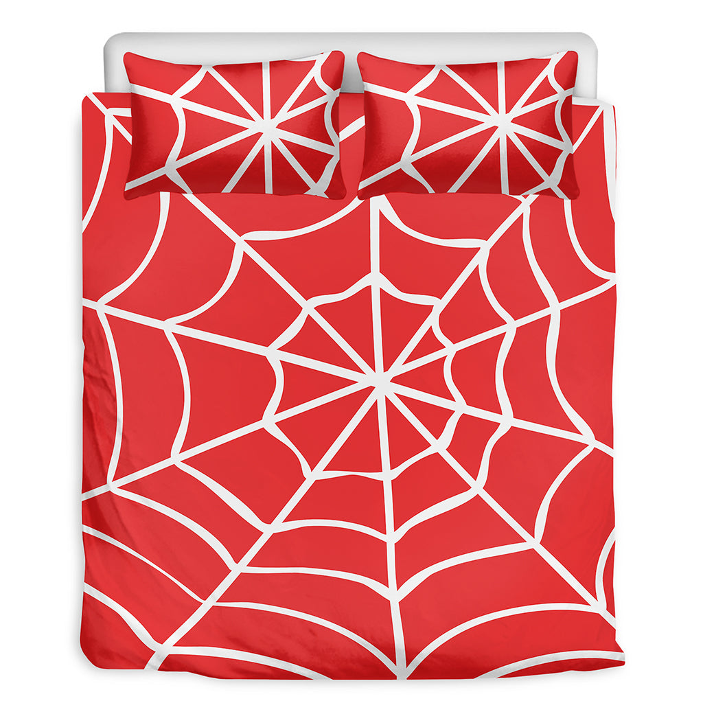 Red And White Spider Web Pattern Print Duvet Cover Bedding Set