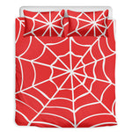 Red And White Spider Web Pattern Print Duvet Cover Bedding Set