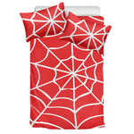 Red And White Spider Web Pattern Print Duvet Cover Bedding Set