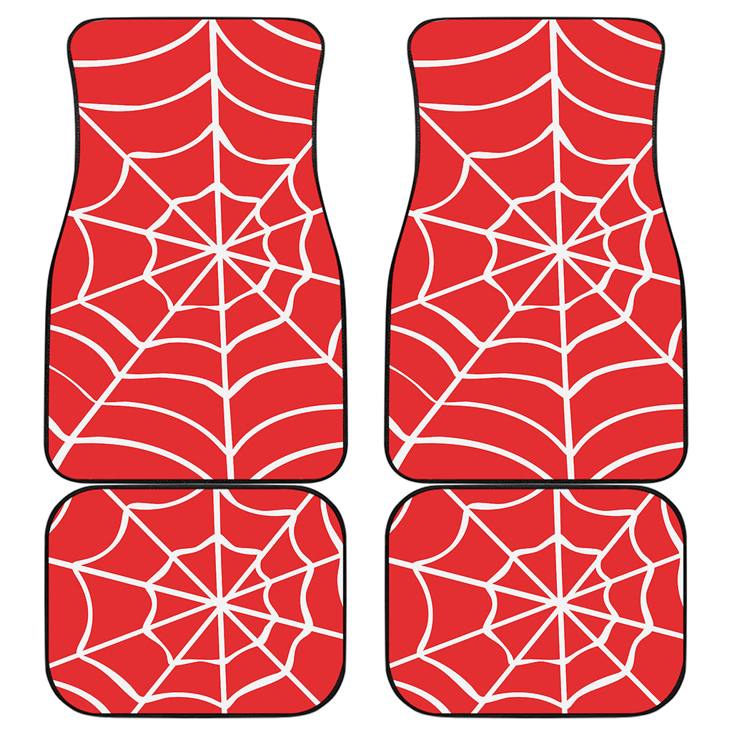 Red And White Spider Web Pattern Print Front and Back Car Floor Mats