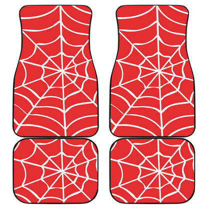 Red And White Spider Web Pattern Print Front and Back Car Floor Mats