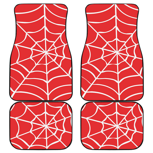 Red And White Spider Web Pattern Print Front and Back Car Floor Mats