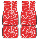 Red And White Spider Web Pattern Print Front and Back Car Floor Mats
