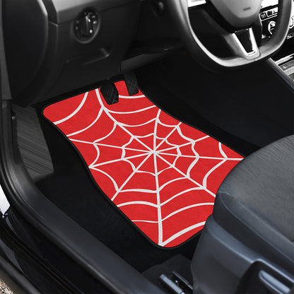 Red And White Spider Web Pattern Print Front and Back Car Floor Mats