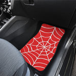 Red And White Spider Web Pattern Print Front and Back Car Floor Mats