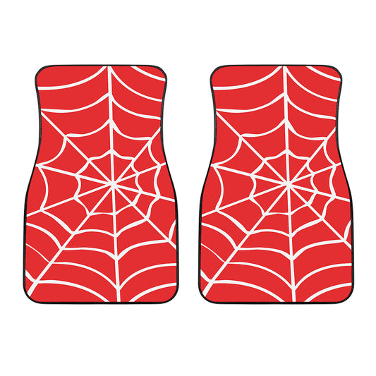 Red And White Spider Web Pattern Print Front Car Floor Mats