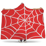 Red And White Spider Web Pattern Print Hooded Blanket