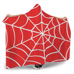 Red And White Spider Web Pattern Print Hooded Blanket