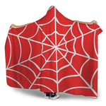 Red And White Spider Web Pattern Print Hooded Blanket
