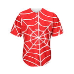 Red And White Spider Web Pattern Print Men's Baseball Jersey