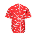 Red And White Spider Web Pattern Print Men's Baseball Jersey