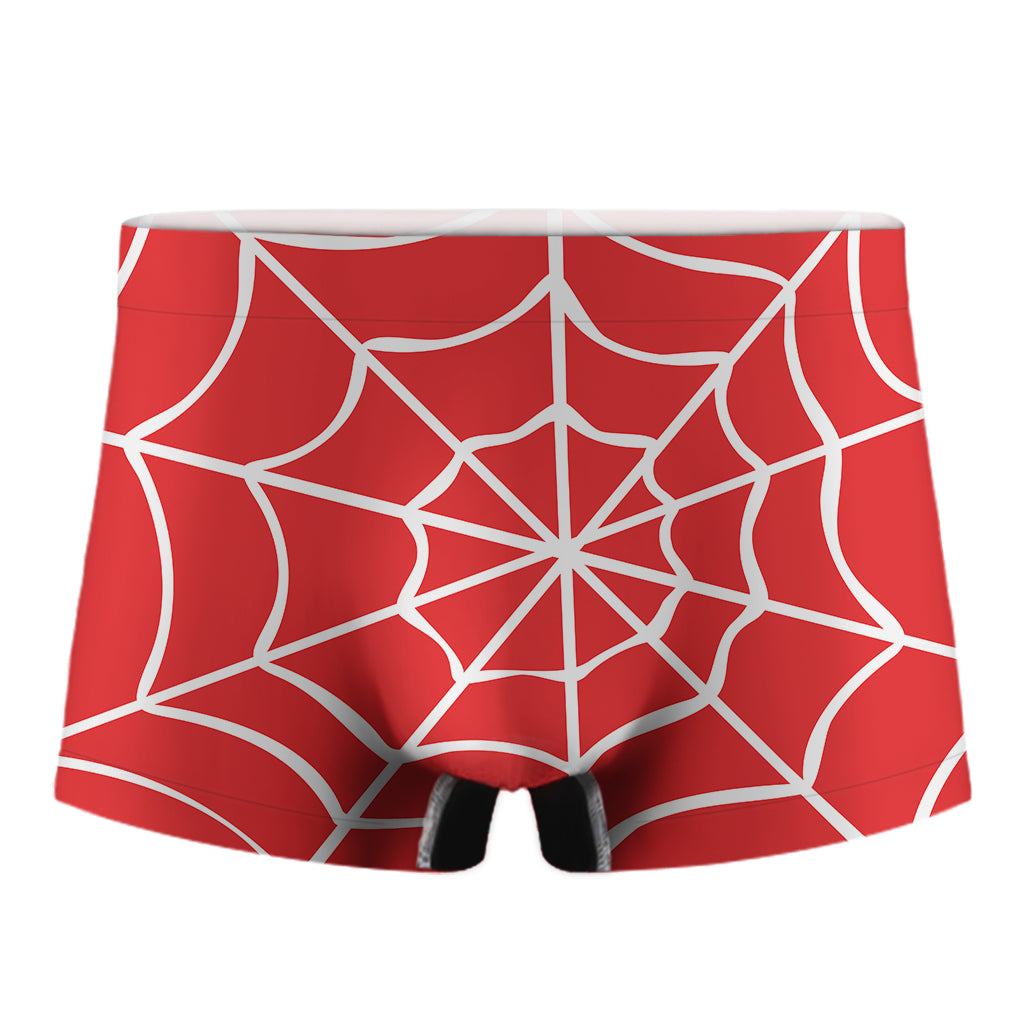 Red And White Spider Web Pattern Print Men's Boxer Briefs