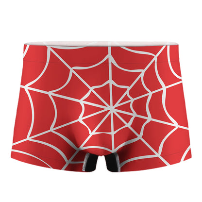 Red And White Spider Web Pattern Print Men's Boxer Briefs