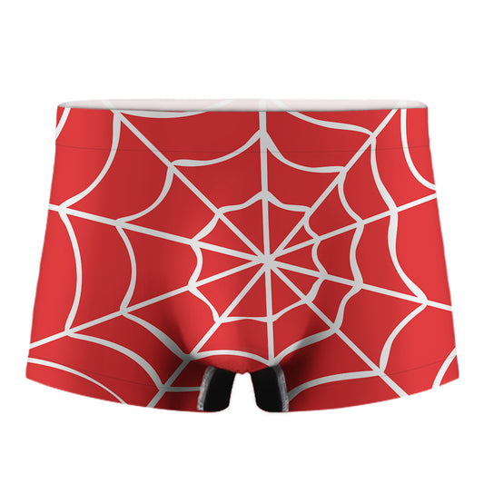 Red And White Spider Web Pattern Print Men's Boxer Briefs