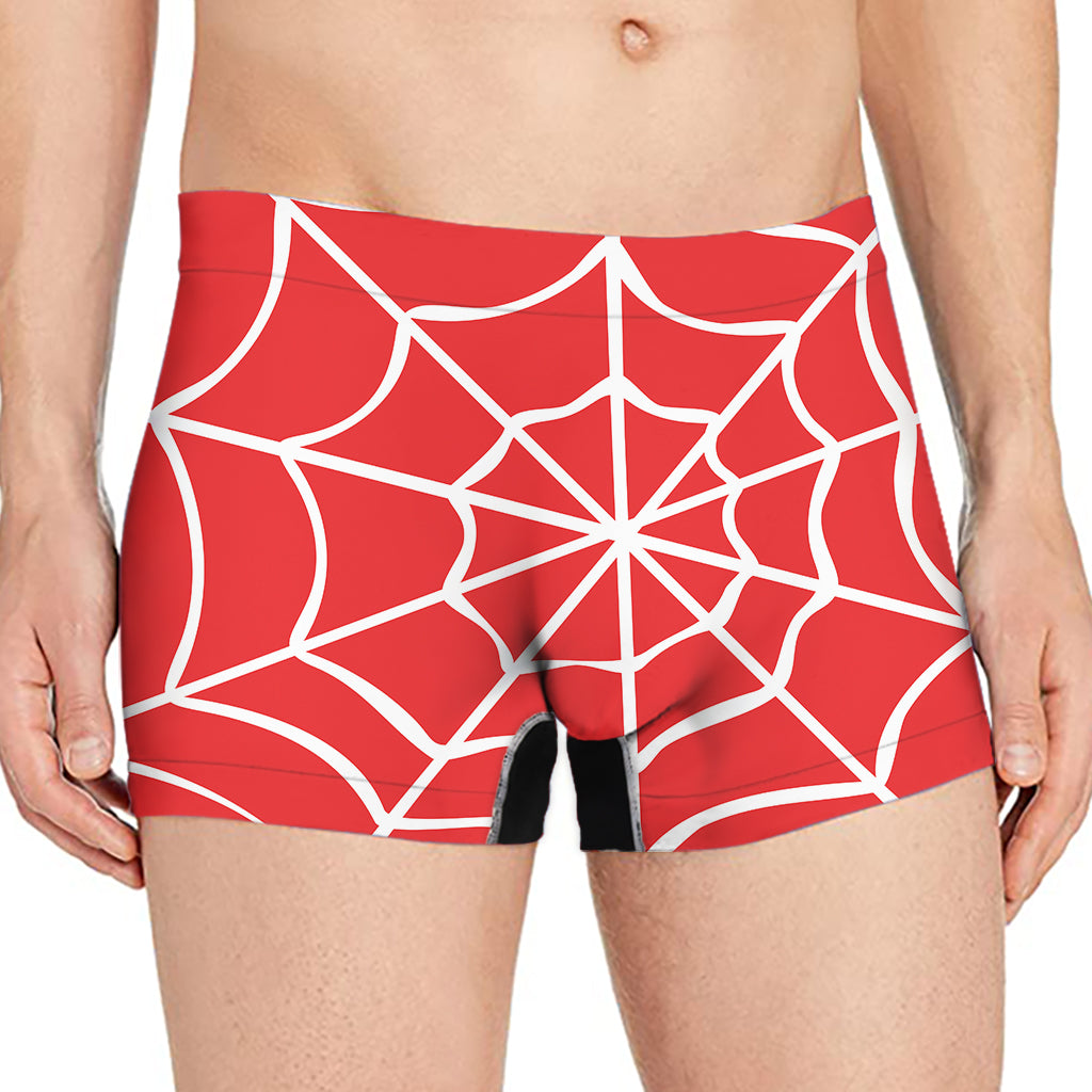 Red And White Spider Web Pattern Print Men's Boxer Briefs