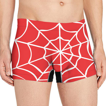 Red And White Spider Web Pattern Print Men's Boxer Briefs