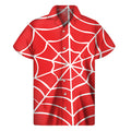 Red And White Spider Web Pattern Print Men's Short Sleeve Shirt