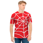 Red And White Spider Web Pattern Print Men's T-Shirt