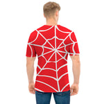 Red And White Spider Web Pattern Print Men's T-Shirt