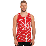Red And White Spider Web Pattern Print Men's Tank Top