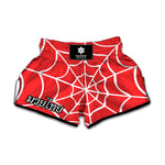 Red And White Spider Web Pattern Print Muay Thai Boxing Shorts