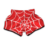 Red And White Spider Web Pattern Print Muay Thai Boxing Shorts