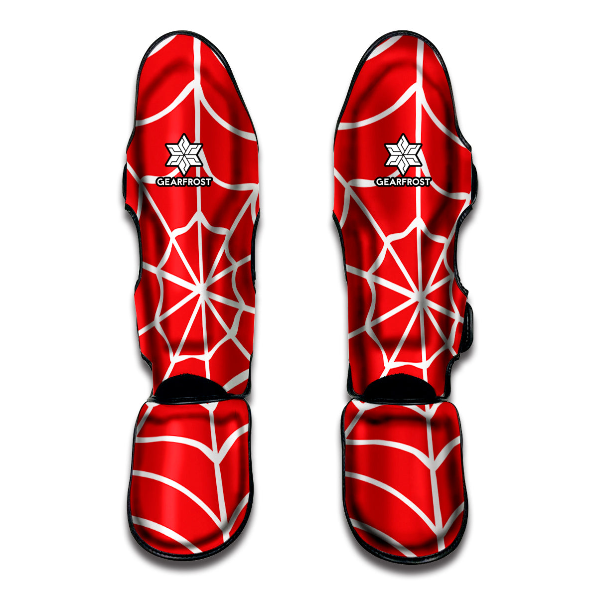 Red And White Spider Web Pattern Print Muay Thai Shin Guard