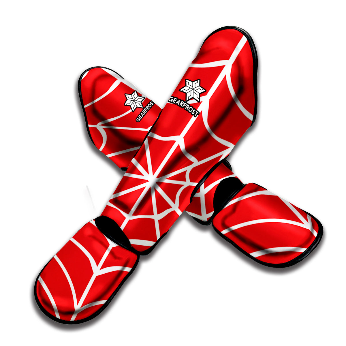 Red And White Spider Web Pattern Print Muay Thai Shin Guard