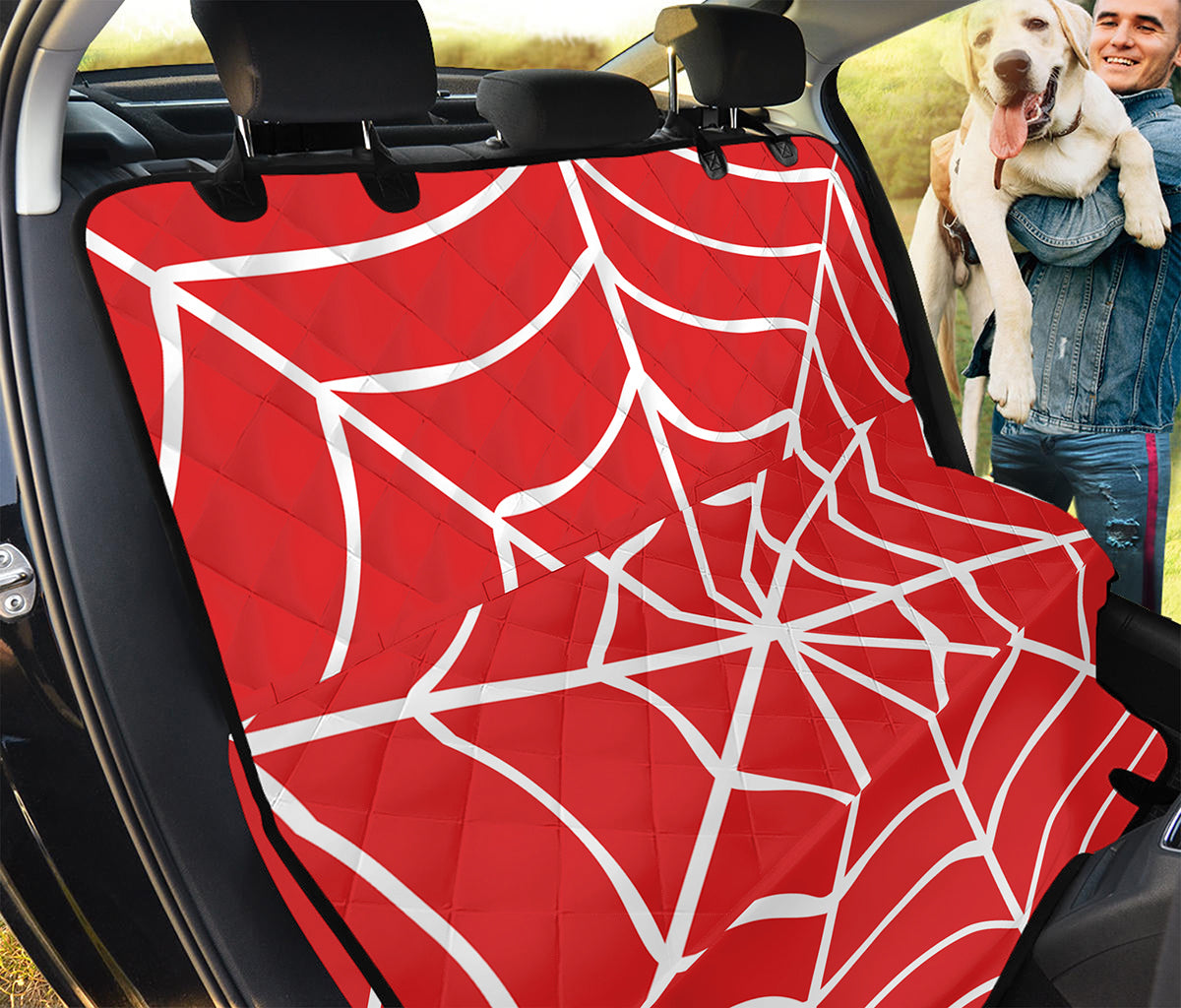 Red And White Spider Web Pattern Print Pet Car Back Seat Cover