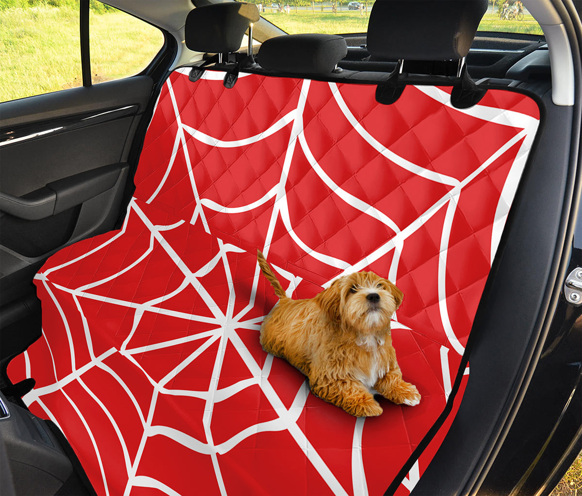 Red And White Spider Web Pattern Print Pet Car Back Seat Cover
