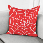 Red And White Spider Web Pattern Print Pillow Cover