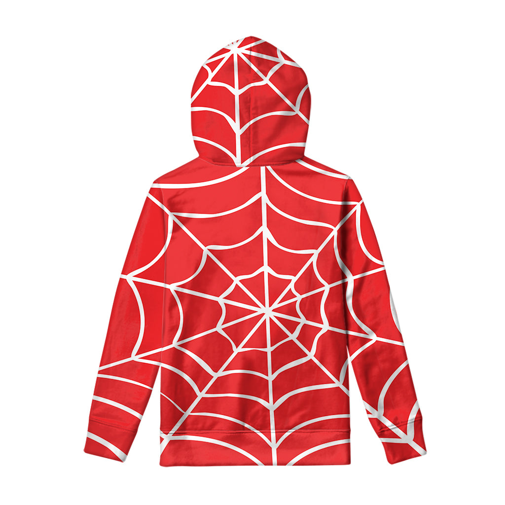 Red And White Spider Web Pattern Print Pullover Hoodie